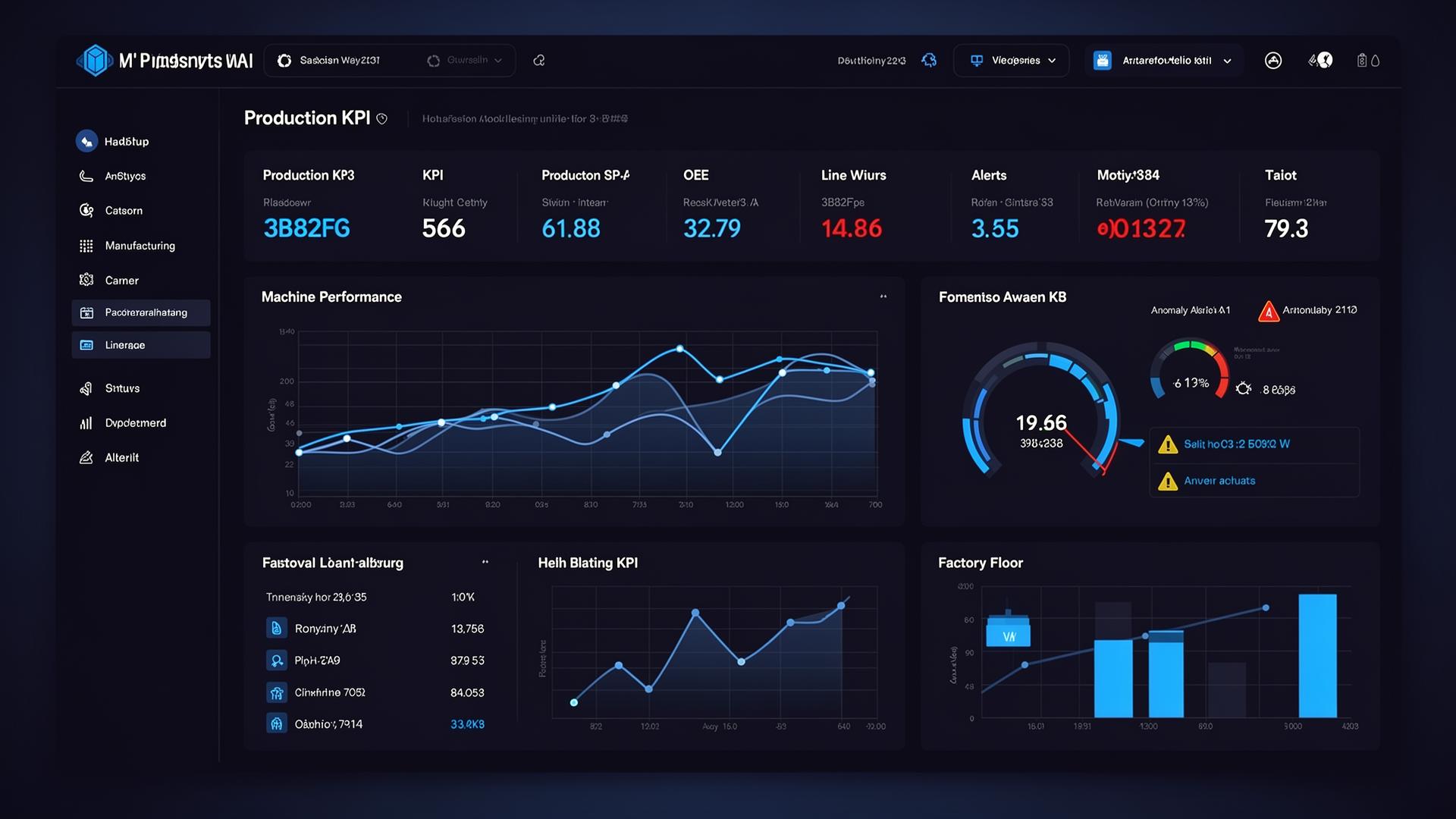 Dashboard industriale FactoryLens con KPI di produzione e analisi AI